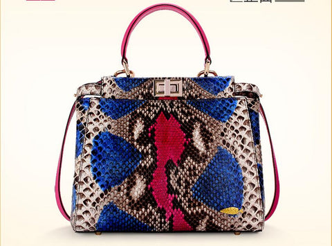 100% Genuine Python Snake Skin Bag Lady women Designer Handbag, Colorful Snake Leather