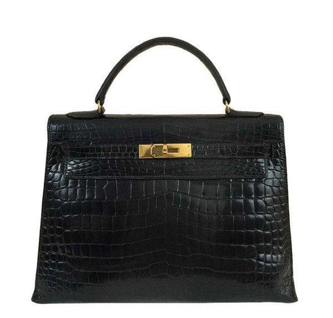 Hermès Porosus Crocodile Kelly 32 Black Bag