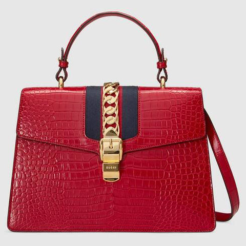 Gucci Sylvie medium crocodile top handle bag