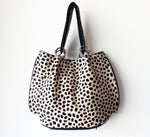 LEOPARD PRINT BAG, Animal Print Tote, Black White Pony Hair Top Handle Bag